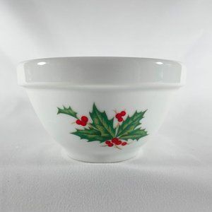 White Christmas Ceramic Bowl 5 ½ Inch Diameter W/Green & Red Holly Design